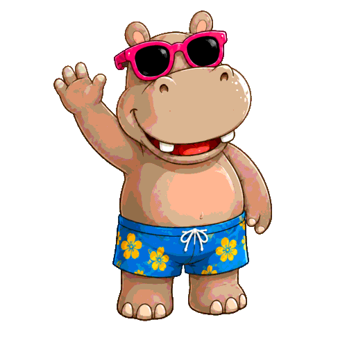 Pines Resort hippo mascot waving